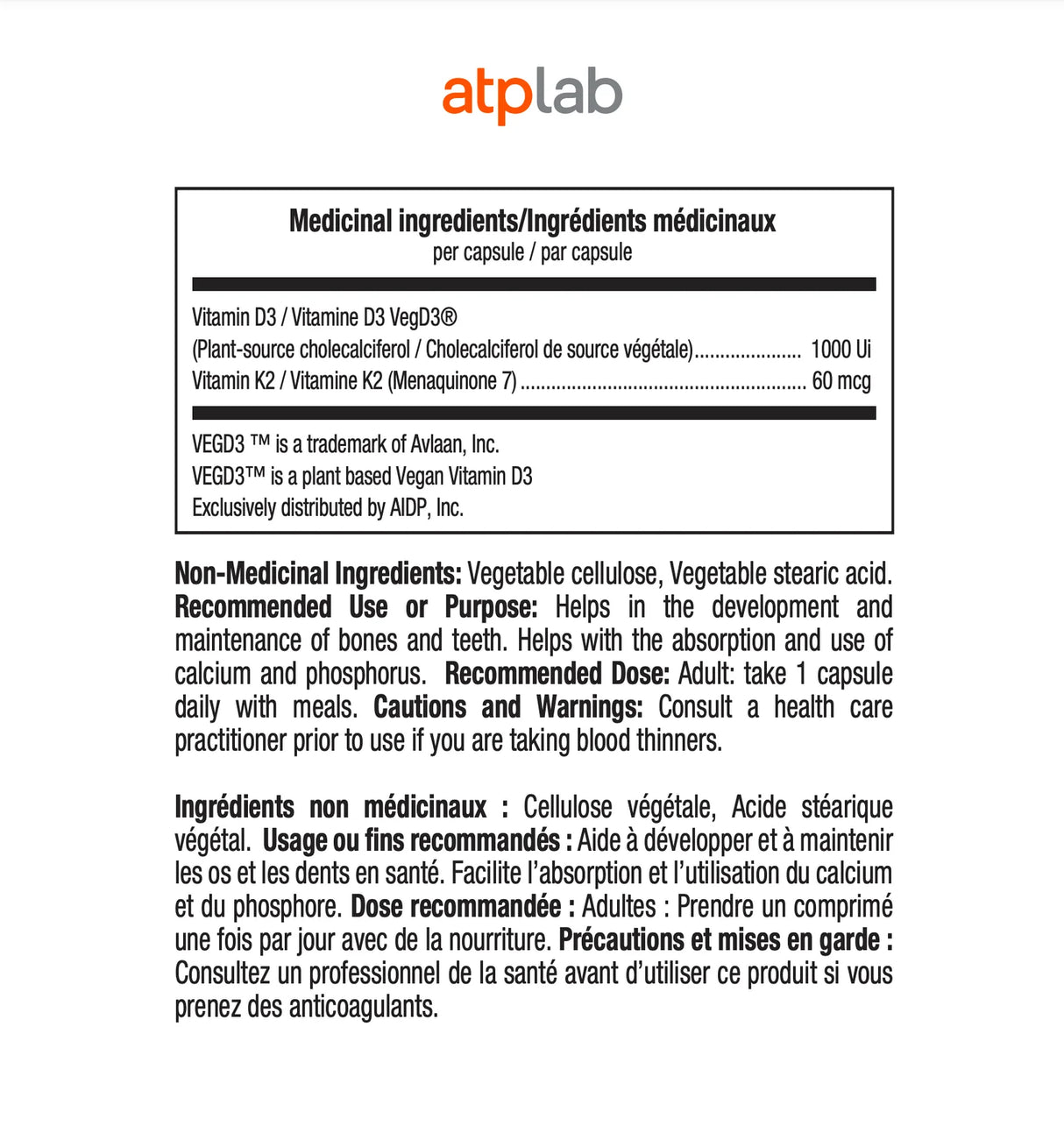 Vitamine D3 + K2 60 capsules